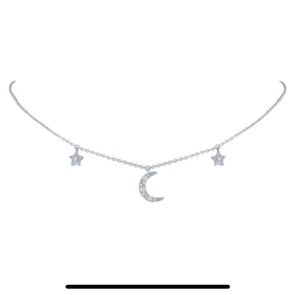 Sterling Silver Diamond Moon & Star Necklace